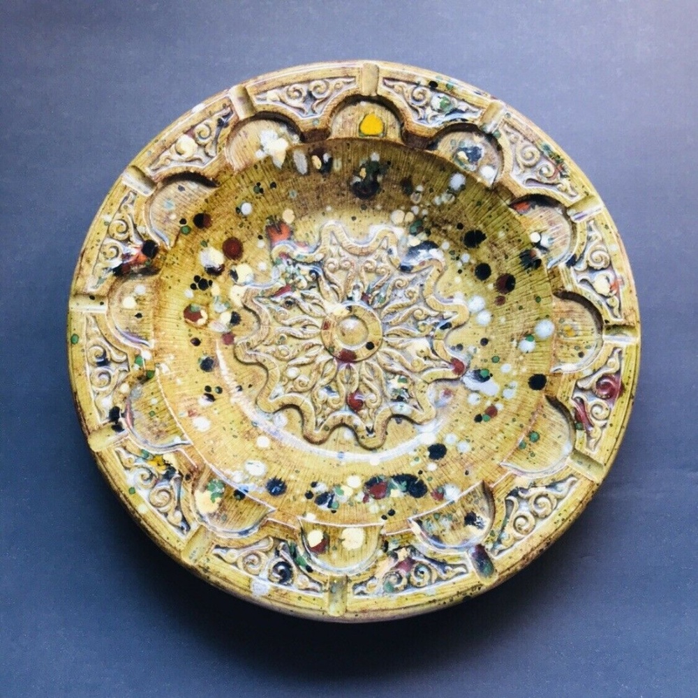 Green Spotted Glazed Ceramic Bowl Tray Ashtray